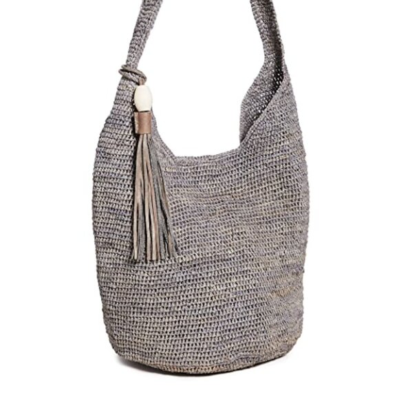 NWT Mar Y Sol Dove Gray Augusta Woven Raffia Shoulder Bag Tote Beach Bag - Picture 5 of 8